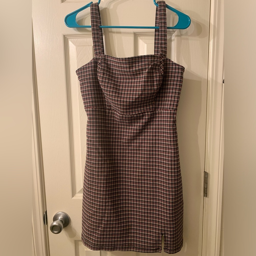 Hollister Knit Skater School Girl Dress Size Medium Juniors Plaid Zip Stretch